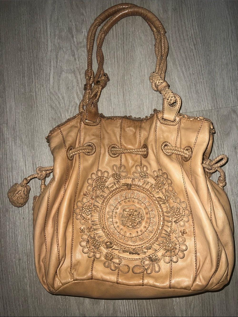 Y2K Lockheart Leather boho woven Floral Embossing slouch bag